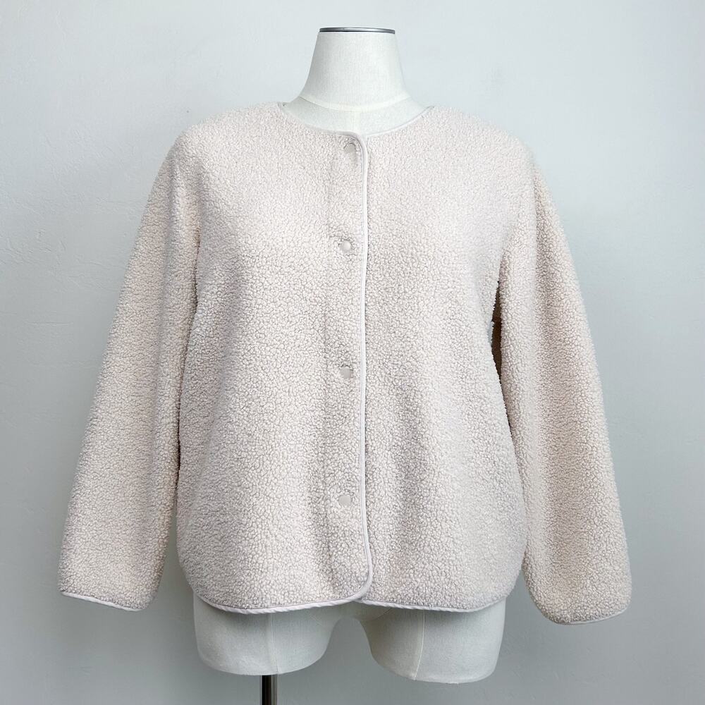 Old Navy Boucle Teddy Cream Fleece Collarless Snap Front Coat Large